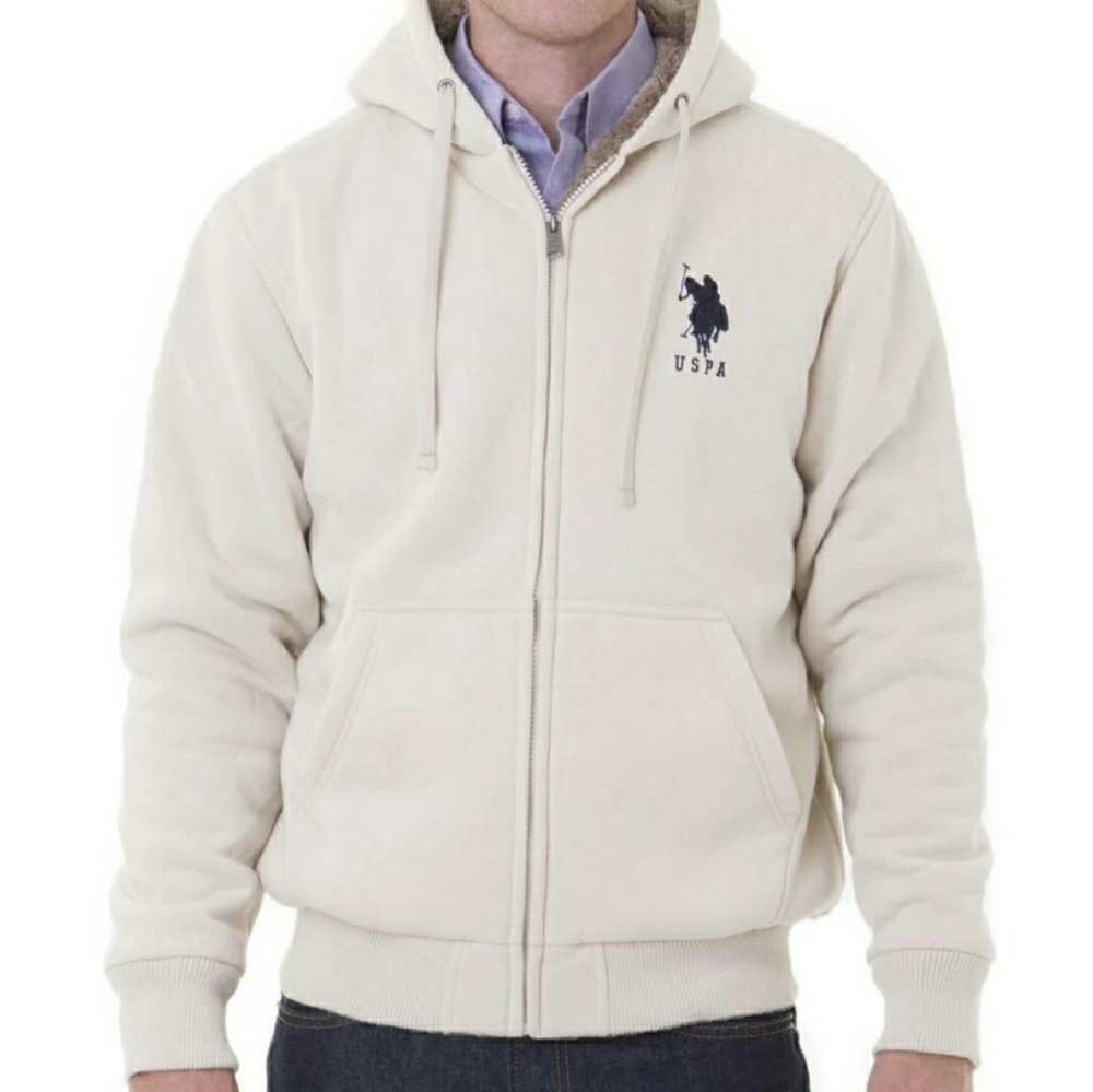 US Polo Assn Sherpa lined Gray full a aa1a Zip Up Hoodie -SUPER WARM!